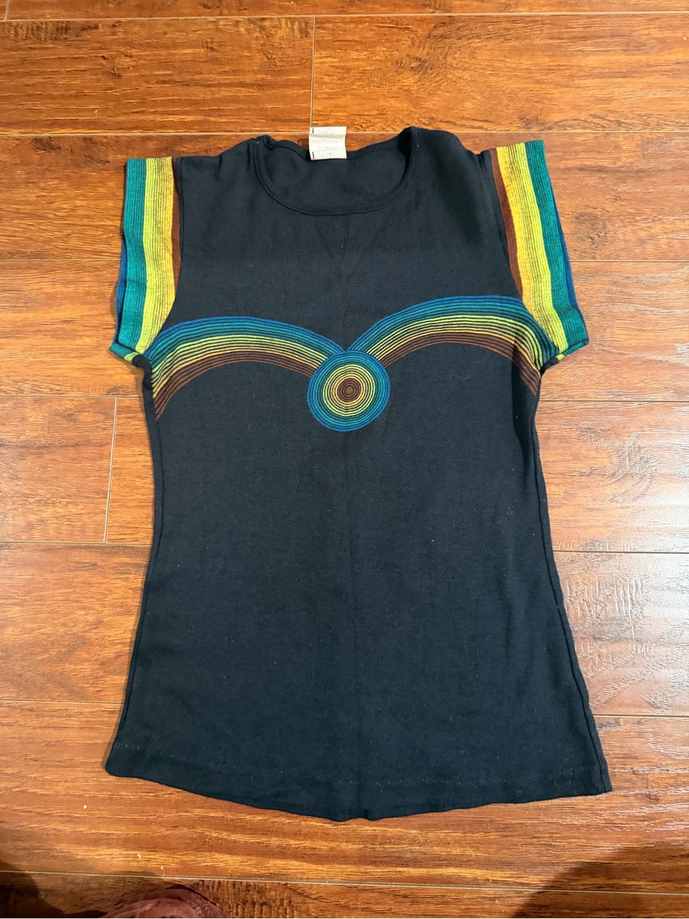 Black Rainbow-Trim Scoop Neck Women’s Top